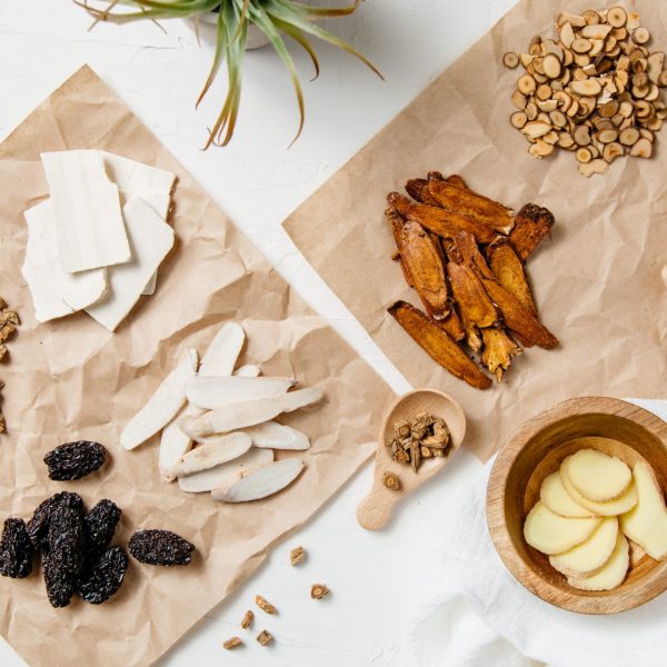 Collection of raw Chinese herbal medicine as part of a classic herbal formula